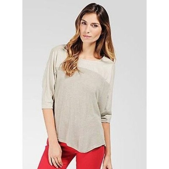 ELLA MOSS Jessa DOLMAN Two-Tone TOP Round Neckline SHIRTTAIL Hem USA M $160 - Picture 1 of 1